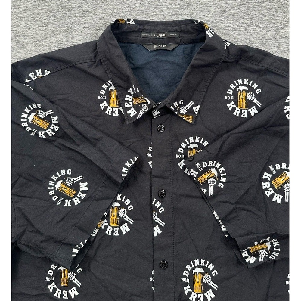 Krew Shirt Mens XL Black Short Sleeve Button Up Drinking No. 11 Party Beer